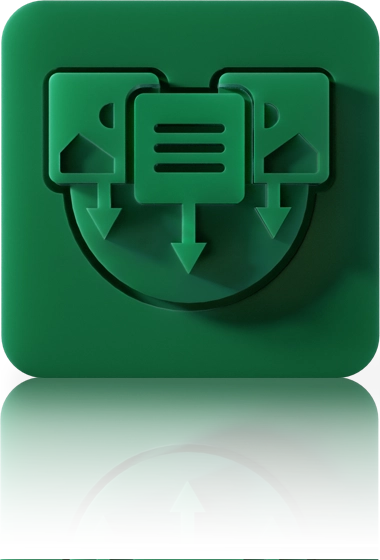 Das Symbol ist unicolor grün und zeigt ein Dialogfeld mit Textlinien, das von zwei weiteren Dialogsymbolen flankiert wird. Es ist in einem Quadrat mit abgerundeten Ecken dargestellt. Dieses Icon steht für den Sales Information Service von crossbase.