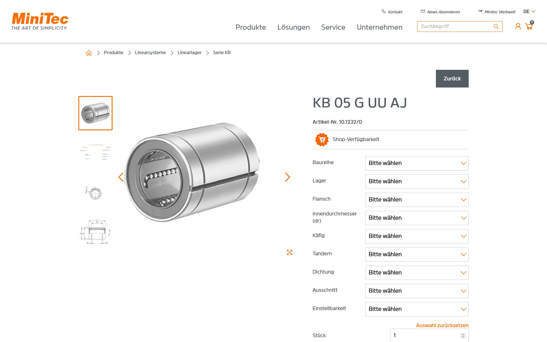 Screenshot der MiniTec-Website mit Produktinformationen aus der crossbase-Datenbank.