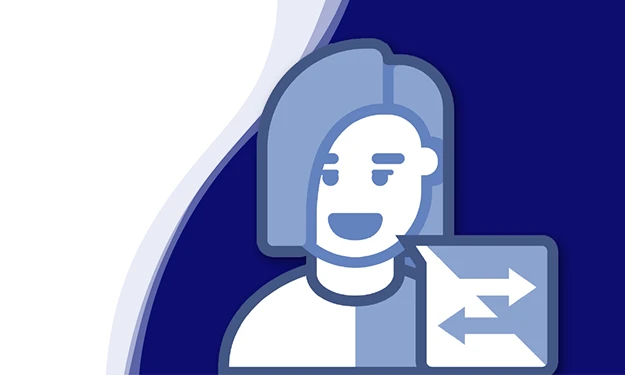 Jasmin Nesbigall von oneworld blickt lächelnd in die Kamera. Sie hat braune Haare mit Seitenscheitel, die im Nacken zusammengebunden sind. Sie trägt ein schwarzes Oberteil. Der Hintergrund ist dunkelblau mit einer geschwungenen, weißen und hellblauen Linie in Wellenform auf der linken Seite.