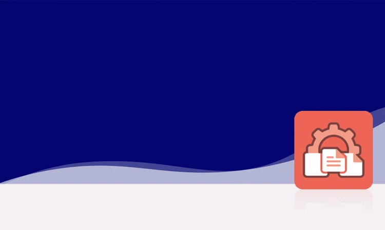 Das Symbol zeigt ein Zahnrad, in das ein stilisiertes Dokument integriert ist. Das Symbol befindet sich in einem roten Quadrat mit abgerundeten Ecken. Dieses Icon steht für das Print-Publishing von crossbase.