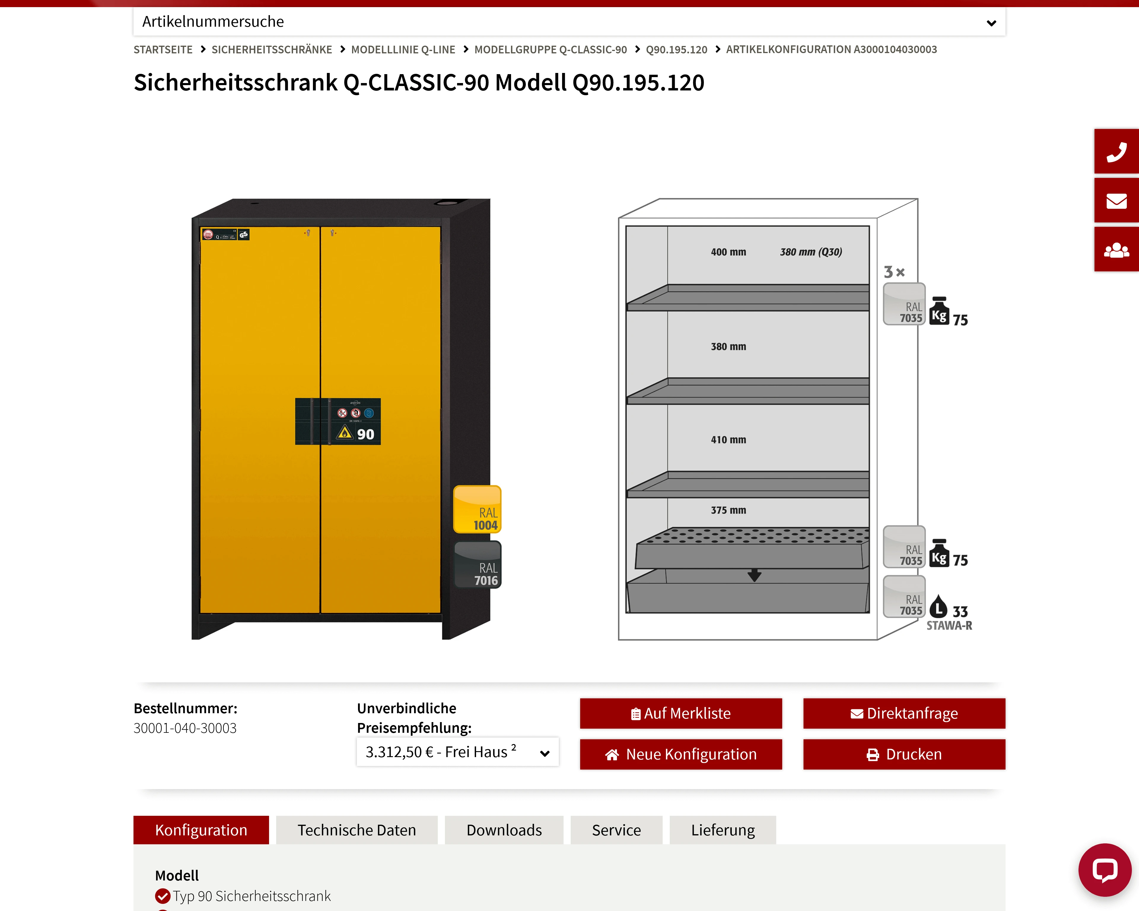 Screenshot des Online-Produktkonfigurators von asecos.
