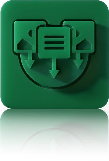 The icon is unicolor green and shows a dialog box with text lines flanked by two other dialog icons. It is shown in a square with rounded corners. This icon stands for the crossbase Sales Information Service.