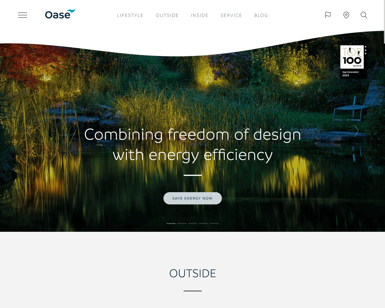 Screenshot of the OASE website with product information from the crossbase database.
