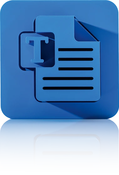 The symbol consists of a surrounding square with rounded corners in blue. Inside is a blue, stylized document page with an overlaying 