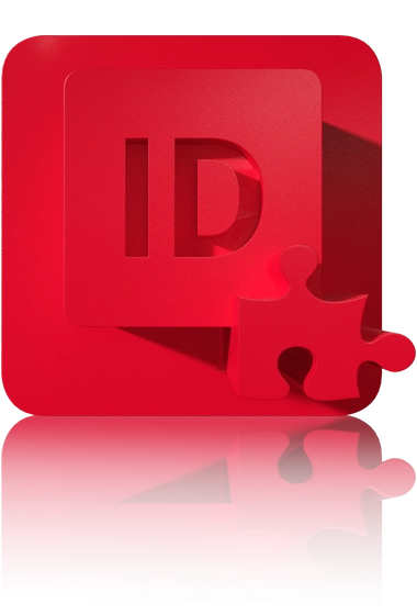 The InDesign logo with a puzzle piece at the bottom right edge. The icon is in a red square with rounded corners. This icon stands for the InDesign plug-in from crossbase.