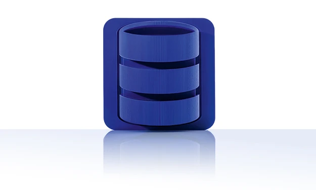 The symbol shows three superimposed bars that represent a database. It is shown in a blue square with rounded corners. This icon stands for the database base module of crossbase.