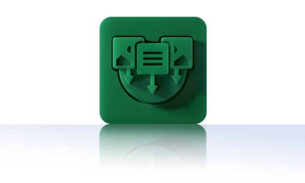 The icon is unicolor green and shows a dialog box with text lines flanked by two other dialog icons. It is shown in a square with rounded corners. This icon stands for the crossbase Sales Information Service.
