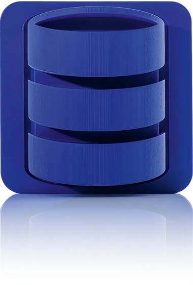 The symbol shows three superimposed bars that represent a database. It is shown in a blue square with rounded corners. This icon stands for the database base module of crossbase.