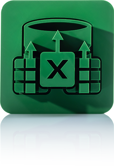 The symbol is unicolor green and shows a stylized database, in front of which two table symbols with cell structure are arranged. In the middle is a large 