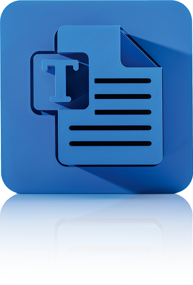 The symbol consists of a surrounding square with rounded corners in blue. Inside is a blue, stylized document page with an overlaying 