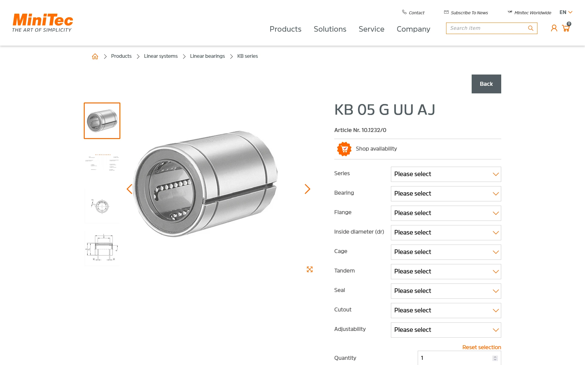 Screenshot of the MiniTec website with product information from the crossbase database.