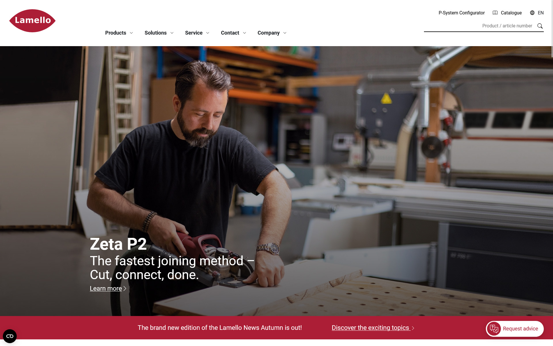 Screenshot of the home page of the Lamello website