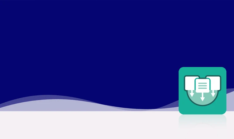 The symbol is unicolor green and shows two stylized table or catalog symbols with a line structure that overlap. In front of them is an arrow indicating an export process. It is shown in a square with rounded corners. This icon stands for the XML and Excel configurator module of crossbase.