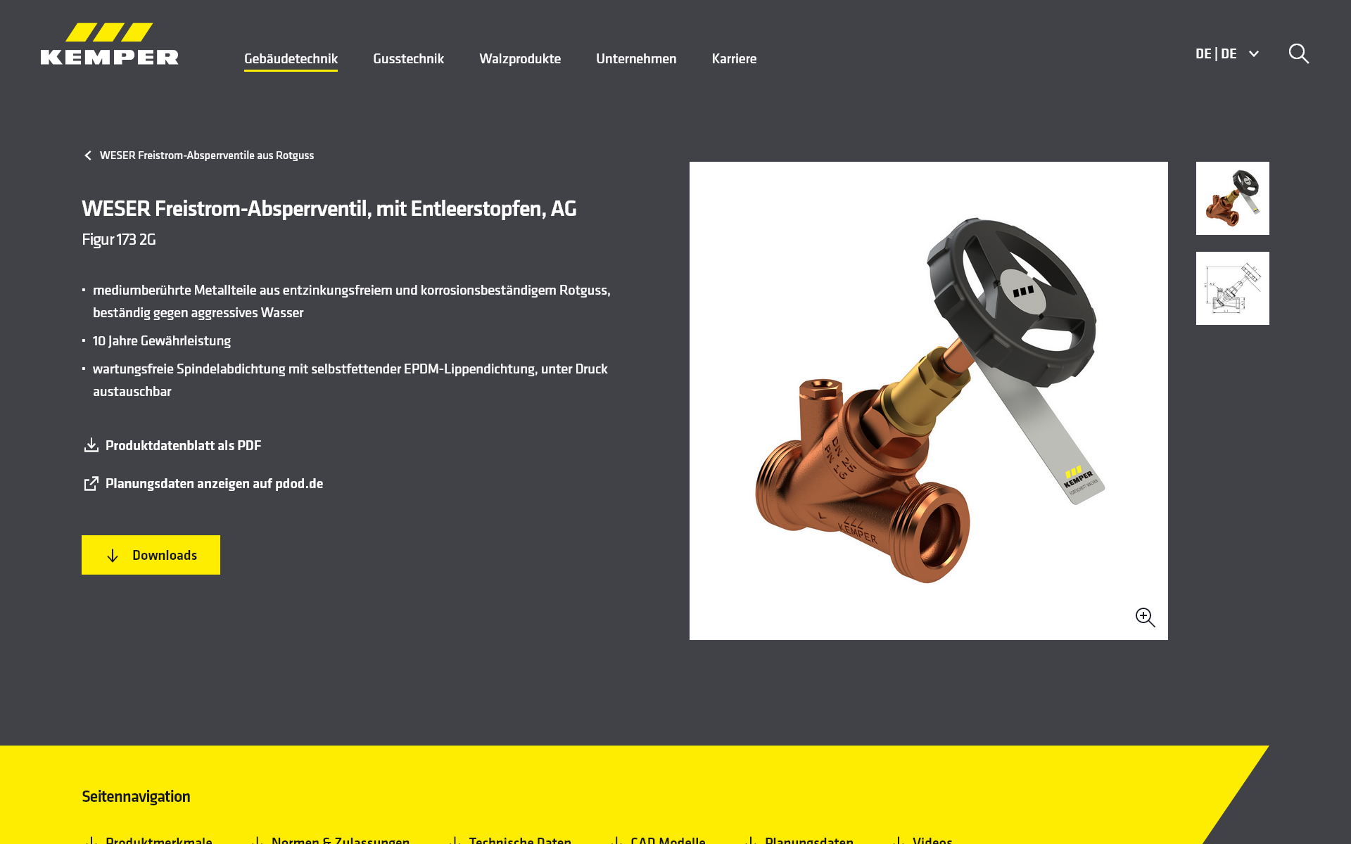 The picture shows the product view in the KEMPER online catalog. Images, graphics and technical data on the product can be called up.