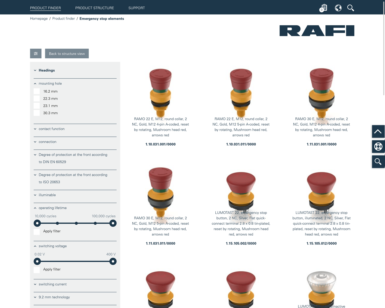 Screenshot of RAFI's online catalog with narrowed search and filters.
