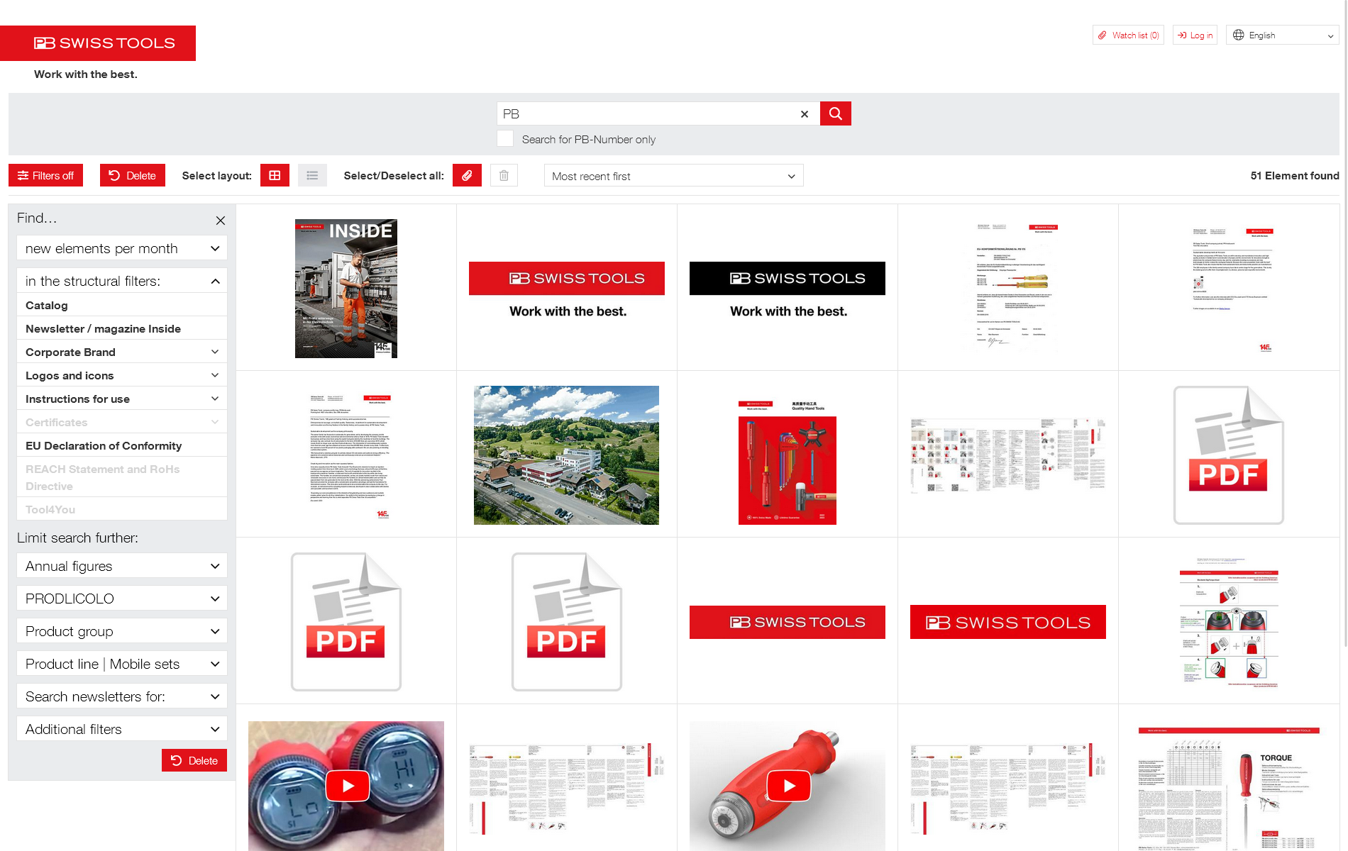 Screenshots of the PB Swiss Tools media service with product information from the crossbase database.