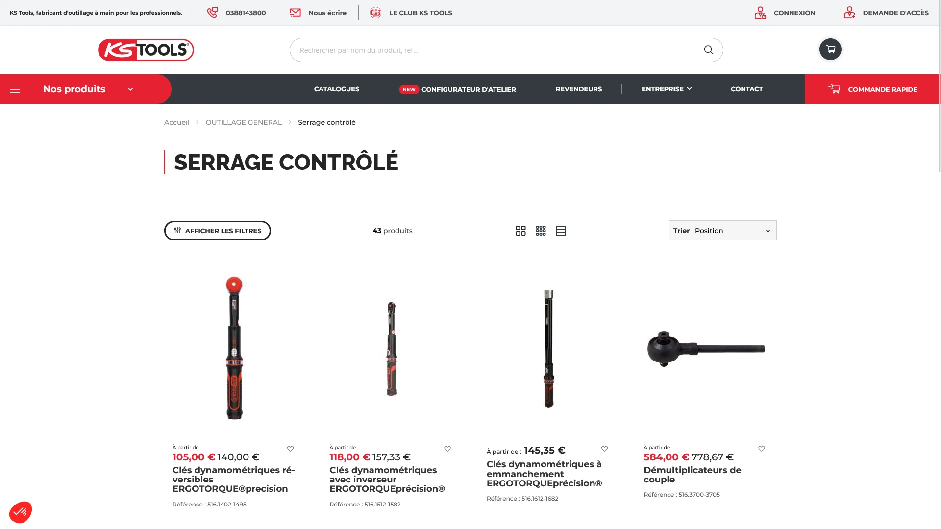 Capture d'écran de la boutique en ligne KS Tools.