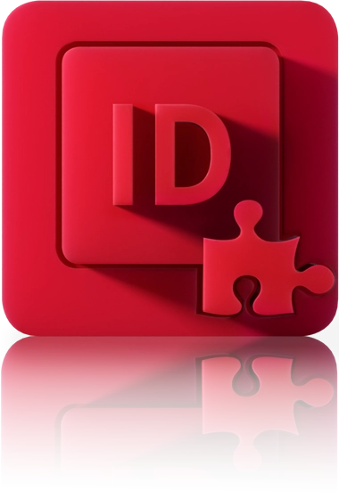 Le logo InDesign avec une pièce de puzzle en bas à droite. L'icône se trouve dans un carré rouge aux coins arrondis. Cette icône représente le plug-in InDesign de crossbase.