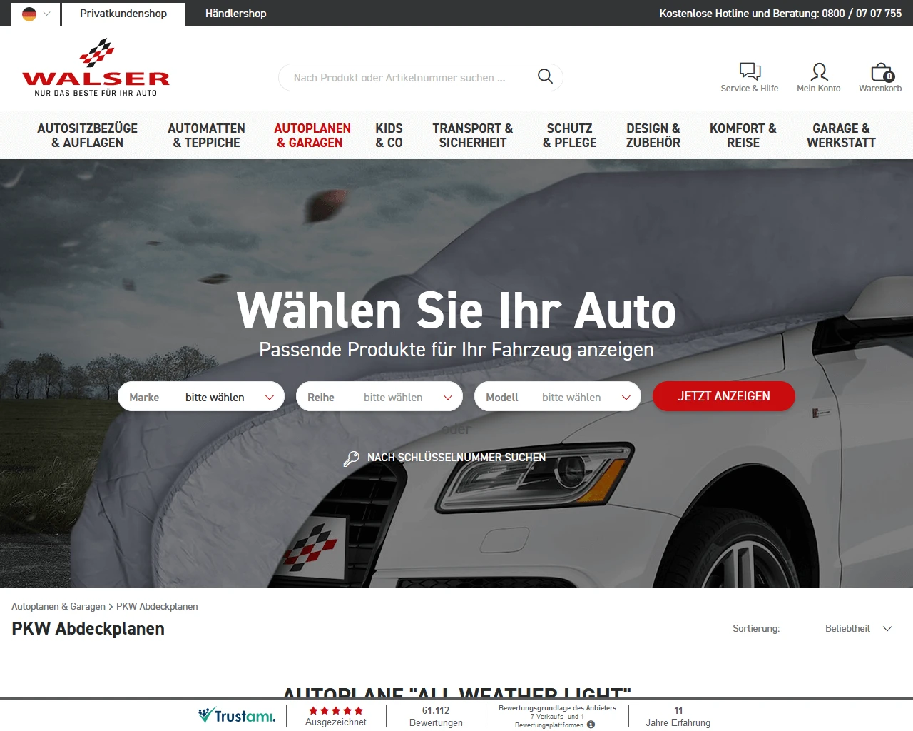 Capture d'écran de la boutique en ligne de WALSER