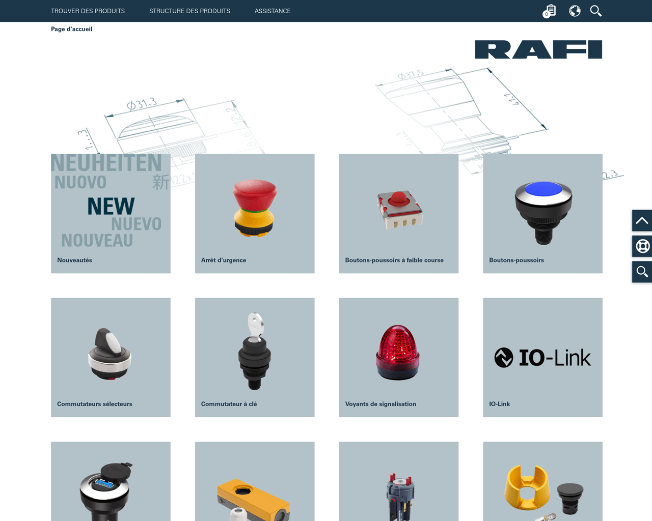 Capture d'écran du catalogue en ligne de RAFI avec affichage en tuiles.